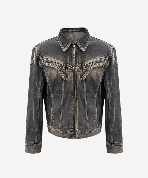 Dyed Curved Line Denim Trucker Jacket