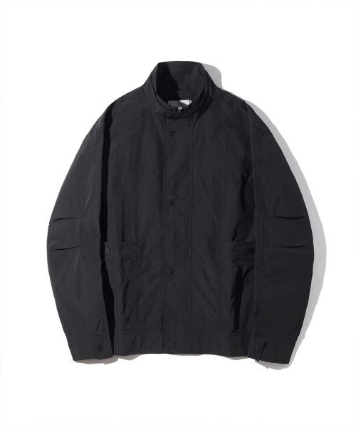 Double-Layered Collar Nylon Jacket (CARBON BLACK)