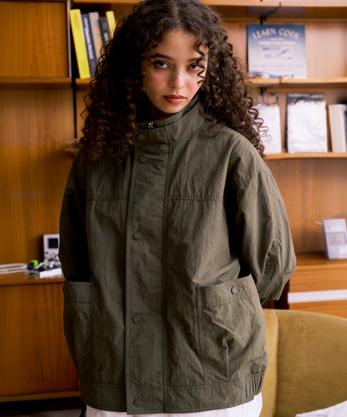 Double-Layered Collar Nylon Jacket BASIL зеленый