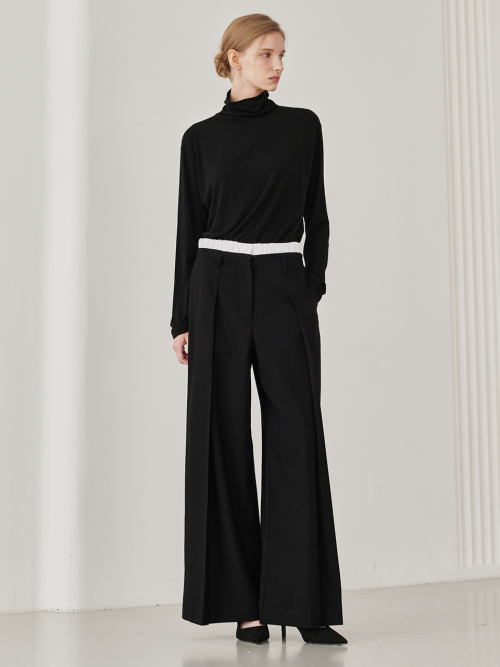 Double Waist Wool Pants - Black