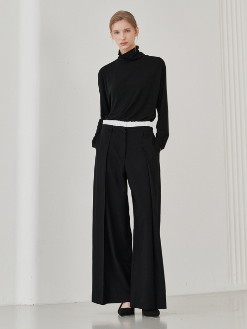Double Waist Wool Pants - Black