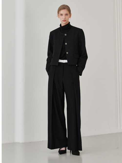 Double Waist Wool Pants - Black
