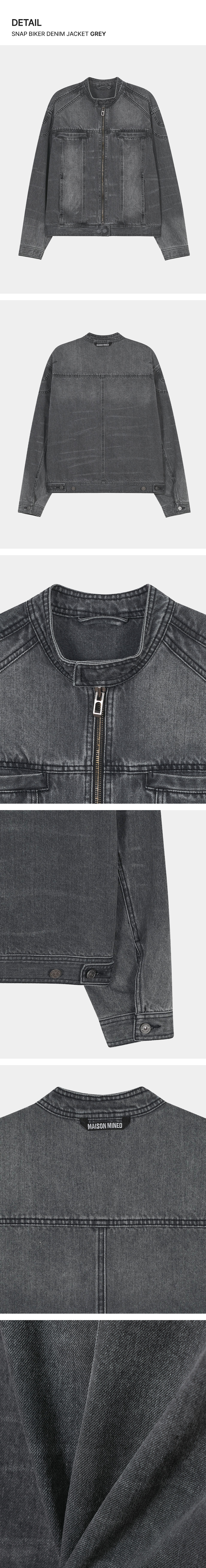 메종미네드 OUTER - SNAP BIKER DENIM JACKET GREY