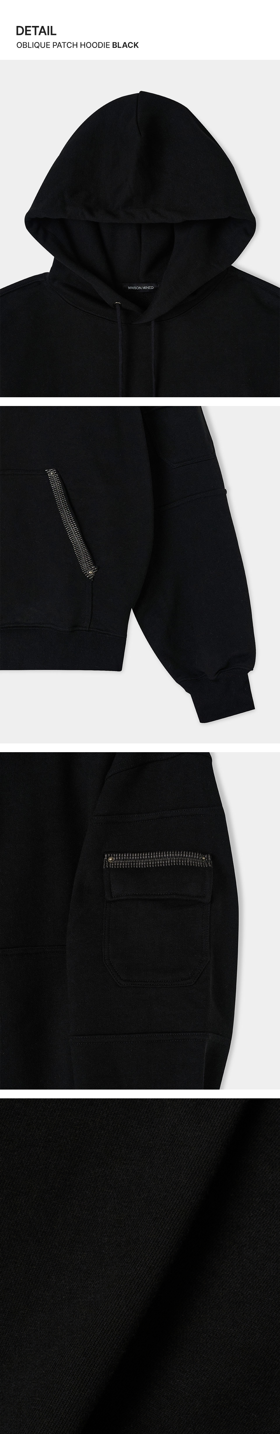 메종미네드 CLEARANCE - OBLIQUE PATCH HOODIE BLACK