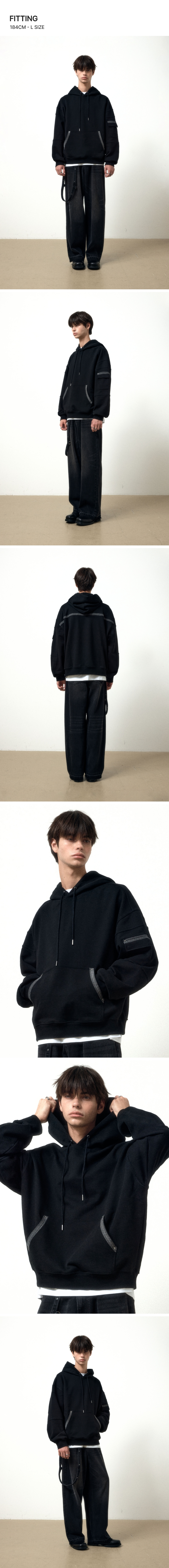 MUSINSA | MAISON MINED OBLIQUE PATCH HOODIE BLACK