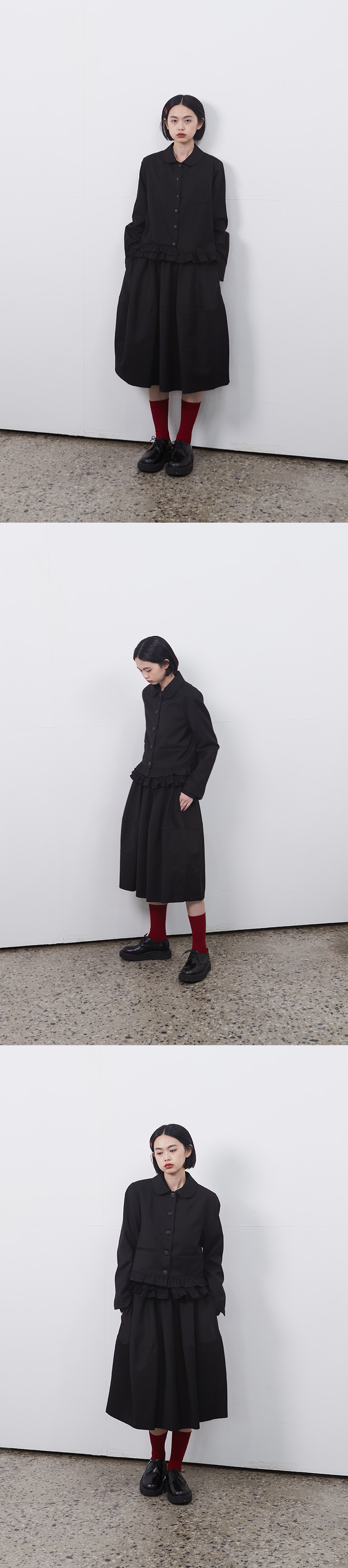 오헤시오(OHESHIO) BALLOON BANDING MIDI SKIRT, BLACK - 사이즈