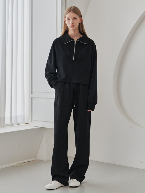 Collar Zip up T-Shirts - Black