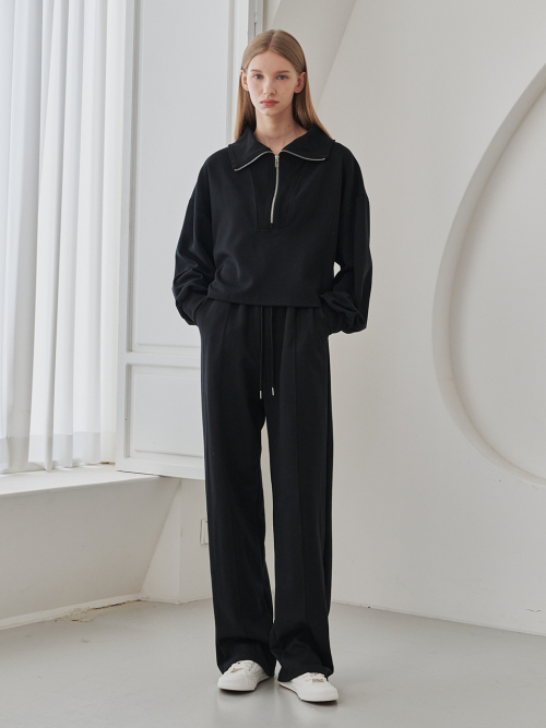 Collar Zip up T-Shirts Set Up - Black