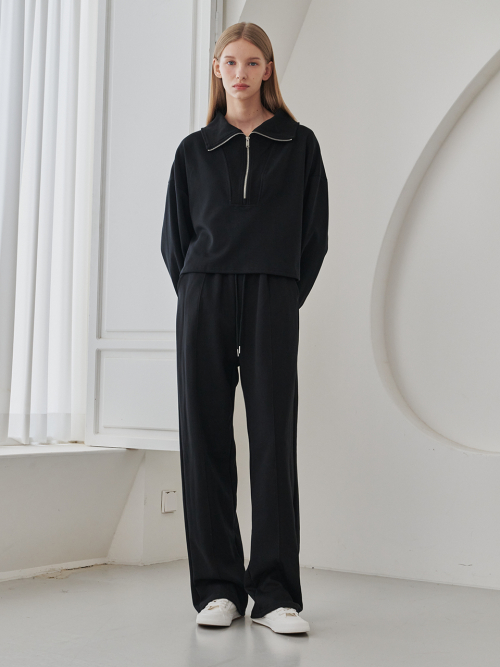 Collar Zip up T-Shirts Set Up - Black