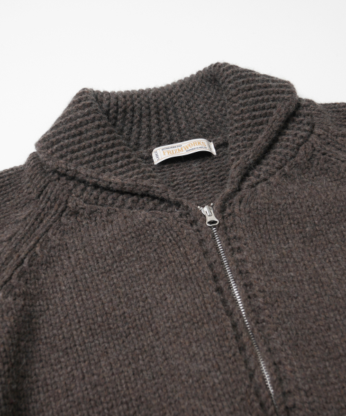 HEAVY COWICHAN ZIP UP CARDIGAN _ SEPHIA