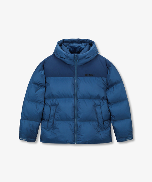 Короткий пуховик из рипстопа с контрастными деталями (BLUE)