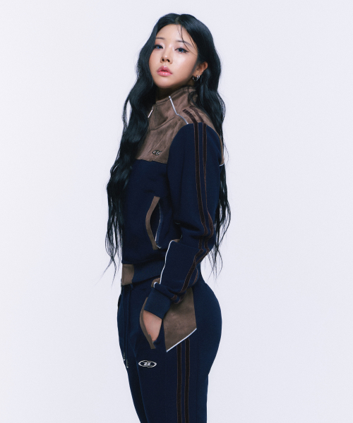 SUEDE SILVER LINE JERSEY CROP JACKET [NAVY]