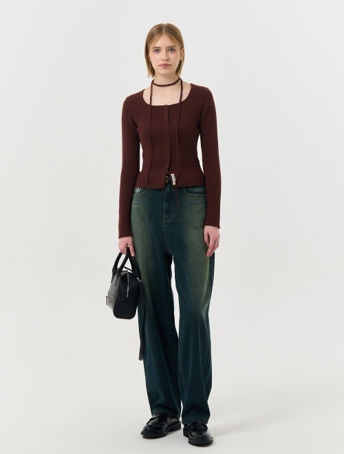 Кардиган New Classic Ribbed Square Neck [BROWN] / WBD3L04519