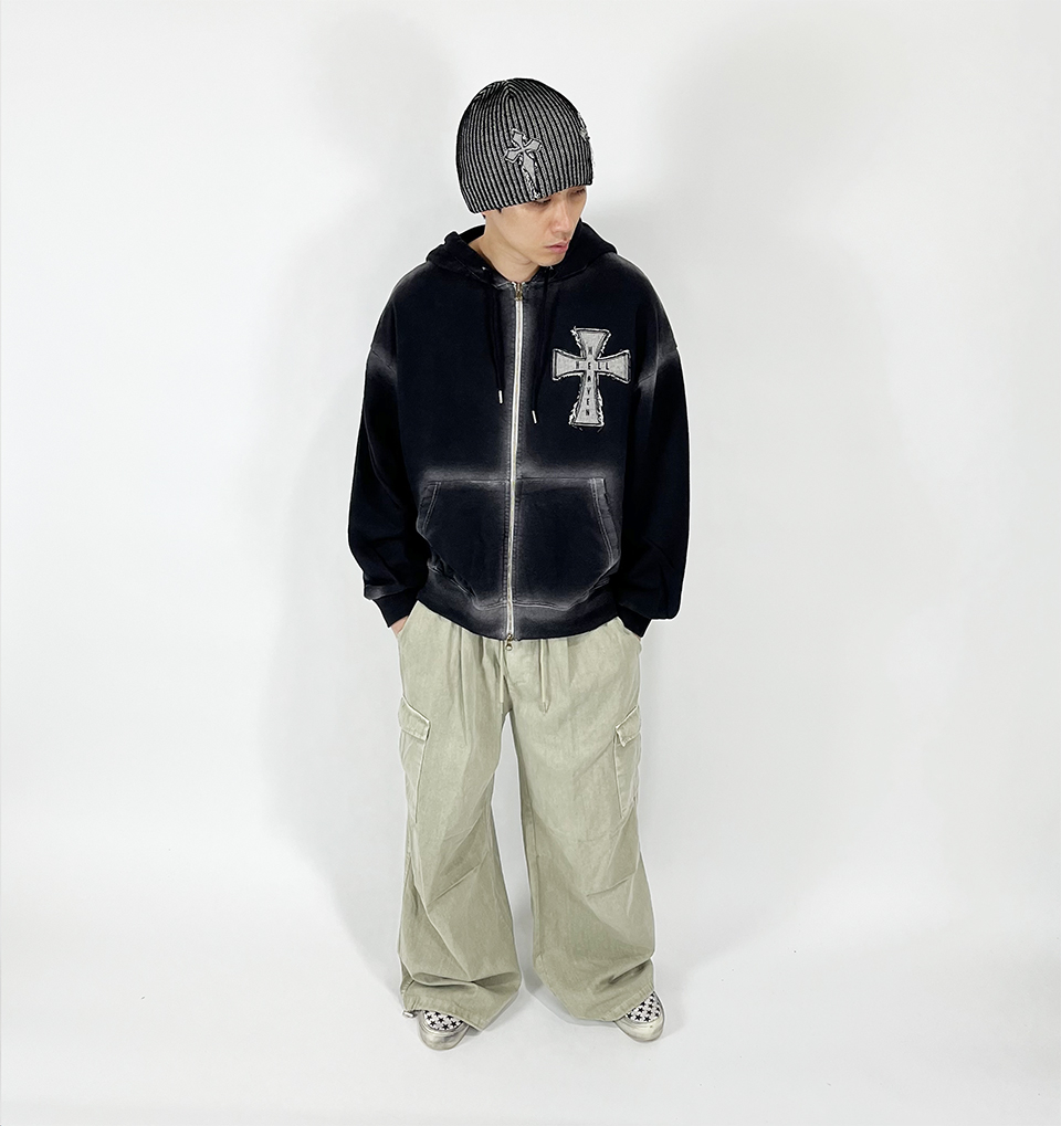 ◆SK8ERROCK Hell Heaven Cross Vintage Sweat Hood Zip-up◆ MUSINSA公式 | SK8ER ROCK Hell Heaven Cross Vintage Sweat