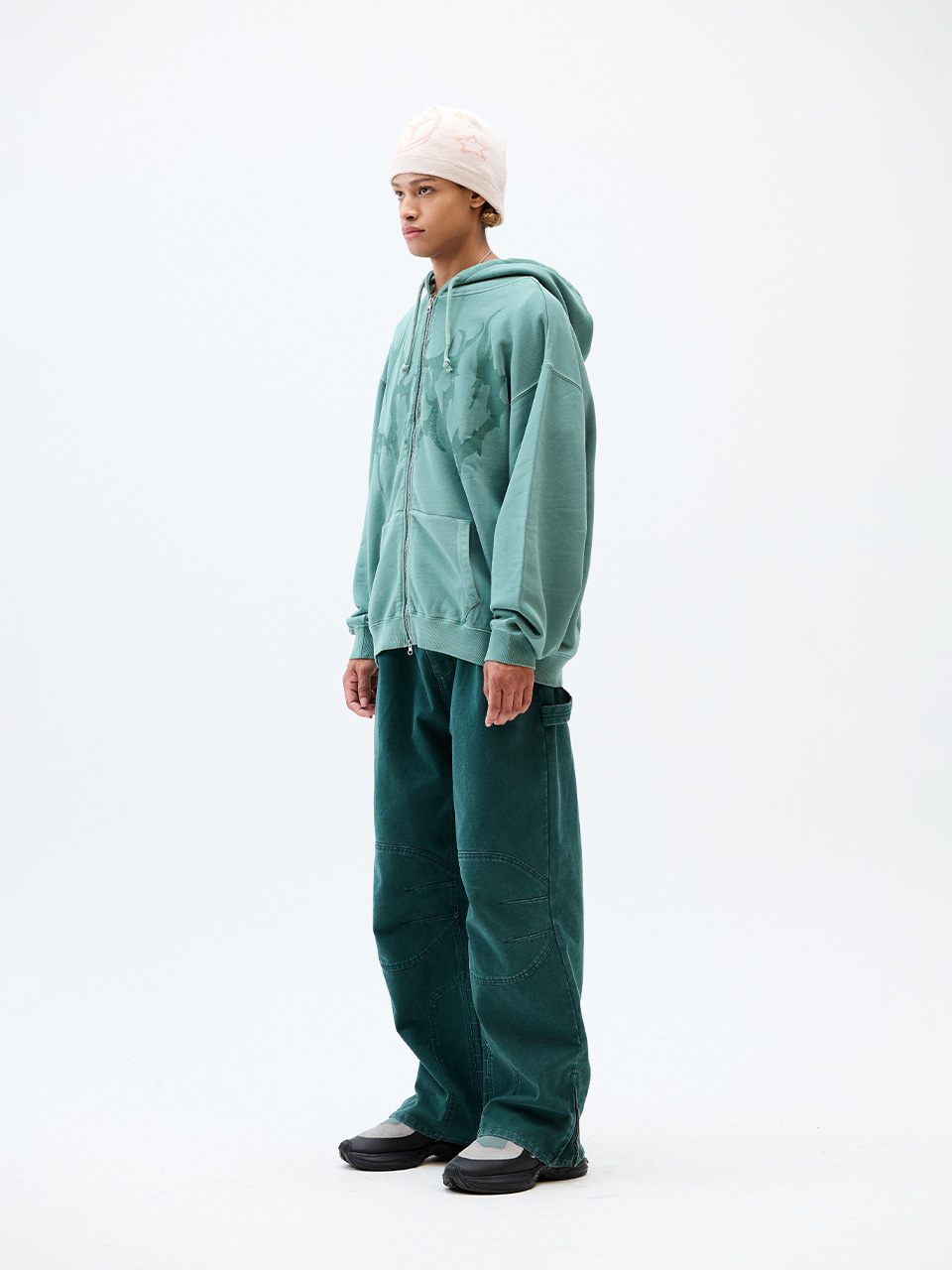 MUSINSA | CRITIC PIGMENT GHOST HOODIE ZIP-UP KHAKI