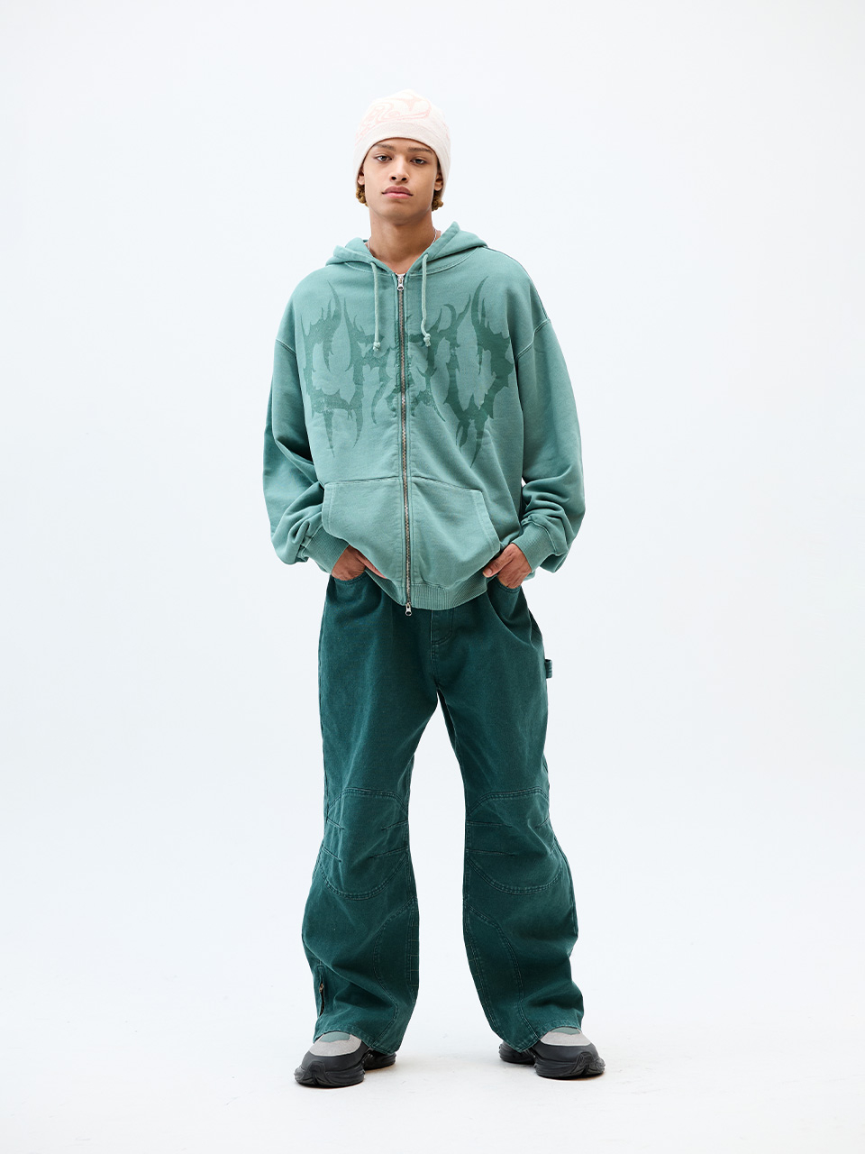 MUSINSA | CRITIC PIGMENT GHOST HOODIE ZIP-UP KHAKI