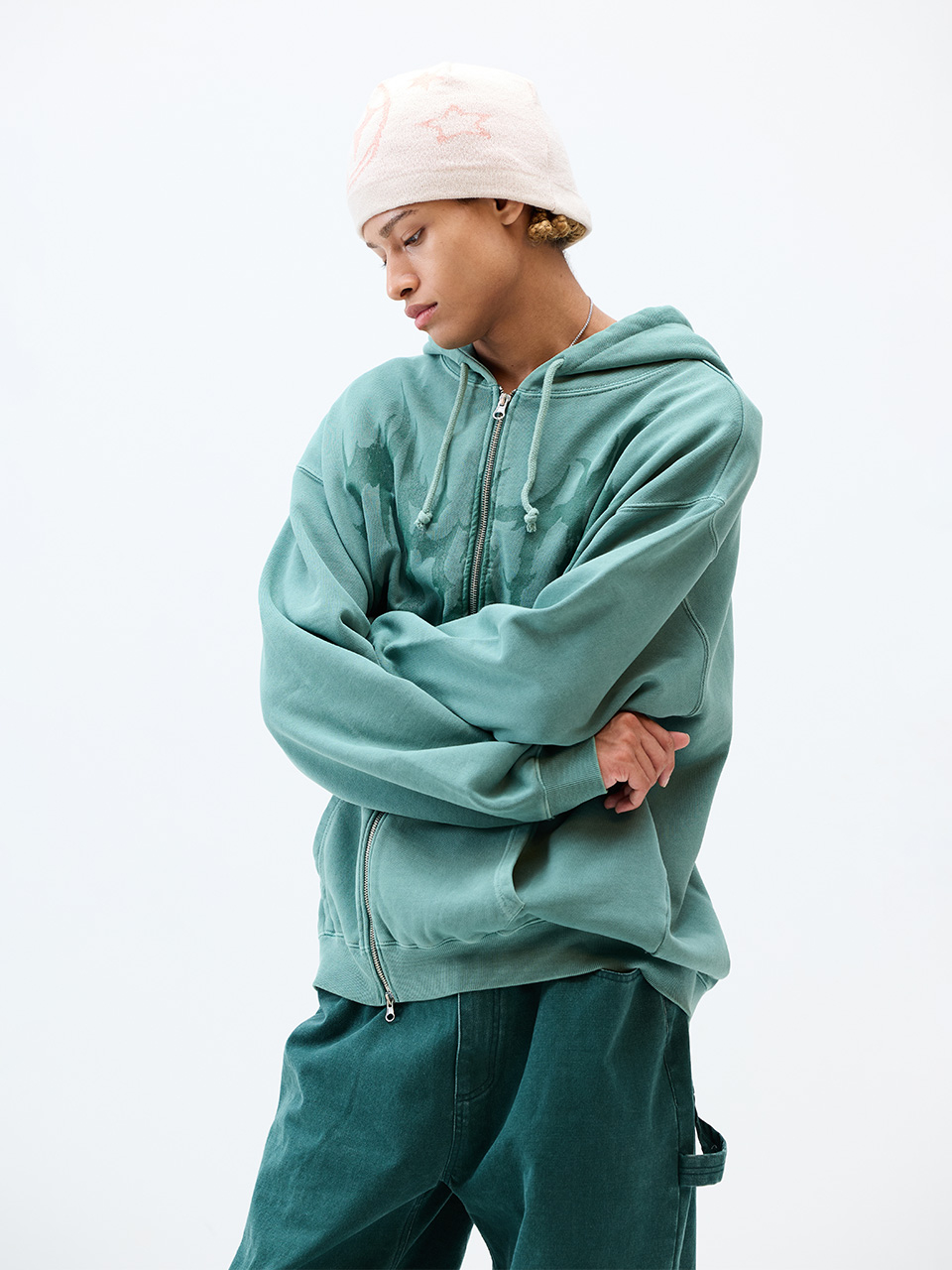 MUSINSA | CRITIC PIGMENT GHOST HOODIE ZIP-UP KHAKI