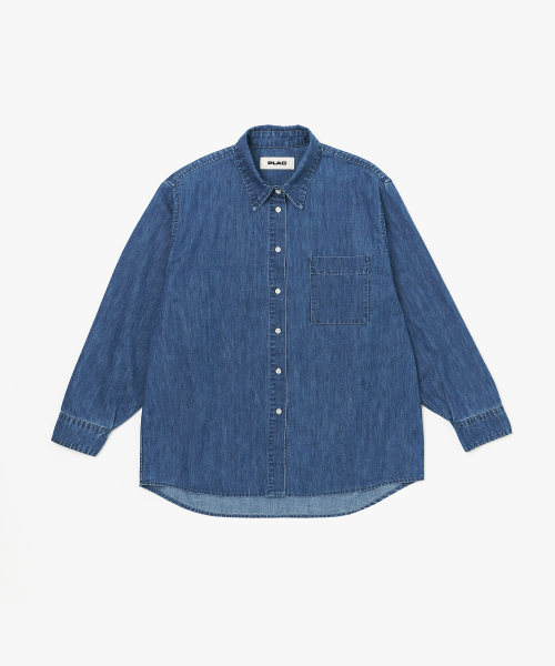 Свободная джинсовая рубашка с длинным рукавом (Mid Blue)