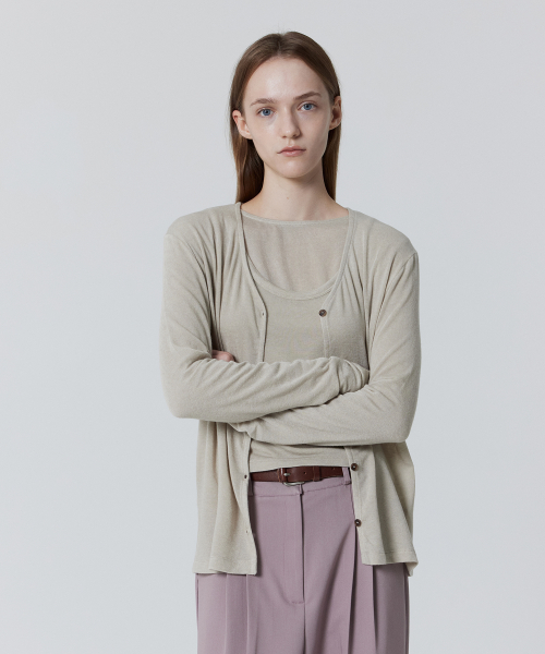 Fleecy Daily Cardigan_Light gray