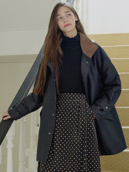 Band Neck Half Trench Куртка - Тёмно-синий