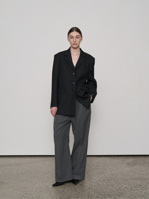 Oversized Wool Single Blazer Чёрный