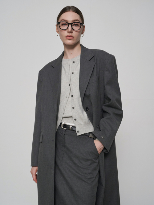 Oversized Wool Single Coat Серый