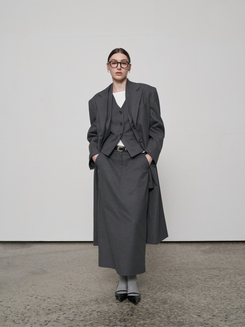 Oversized Wool Single Coat Серый