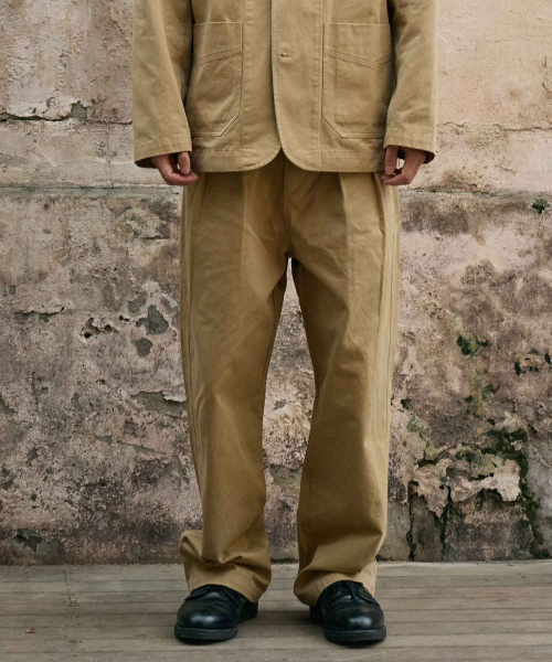 Брюки из плотного хлопка с защипами_Beige