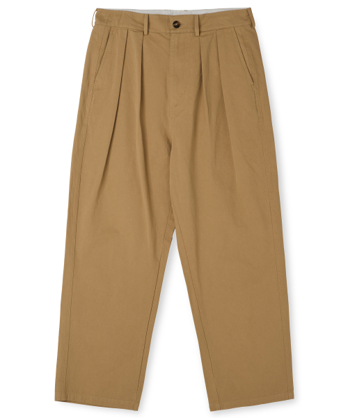 Брюки из плотного хлопка с защипами_Beige