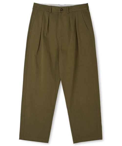 Плотные хлопковые брюки с одной складкой_Olive