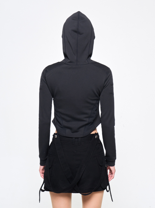 PATCH HIGH-NECK HOODIE TOP Чёрный