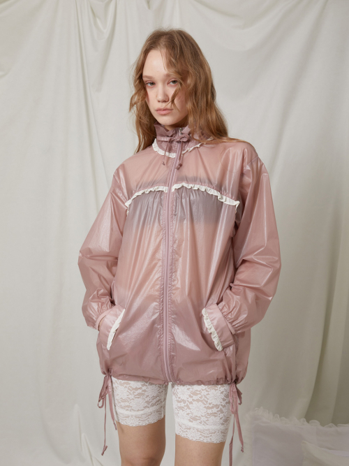 Прозрачная куртка с рюшами_Glossy Pink