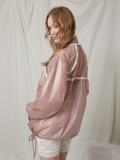 Прозрачная куртка с рюшами_Glossy Pink