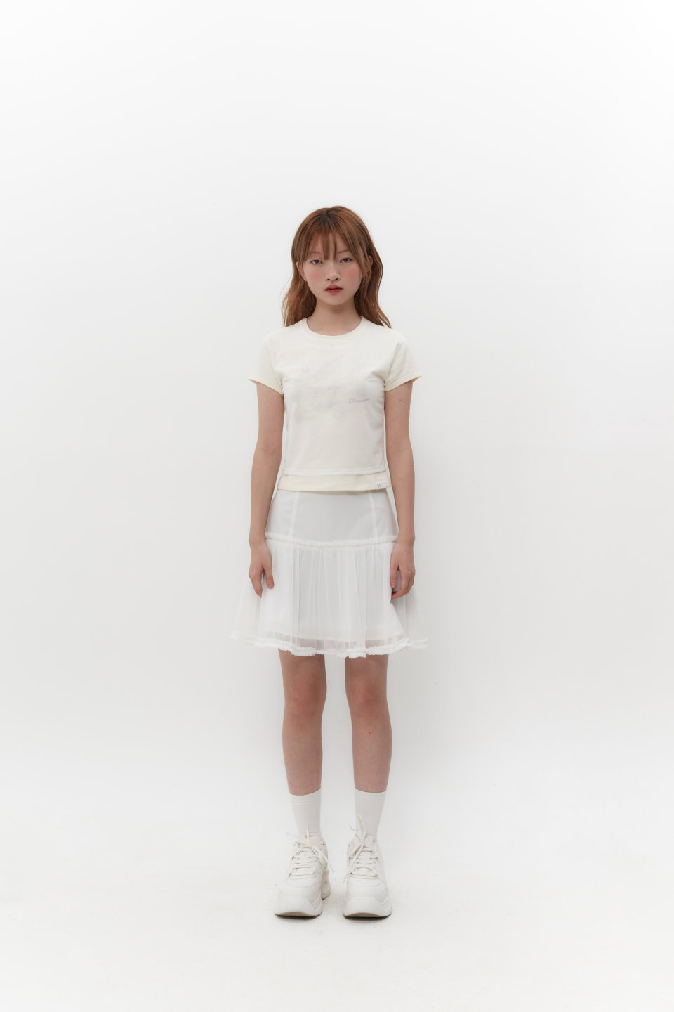 【韓国TUOMIO トゥオミオ】MESH FRILL LAYERED SKIRT MUSINSA | TUOMIO MESH FRILL LAYERED SKIRT [WHITE]