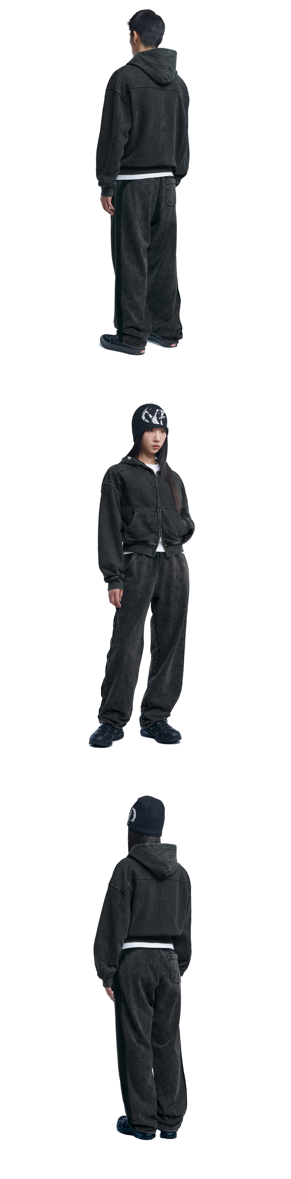 ★NOMANUAL★ ML HOODED ZIPUP WASHED BLACK NM63HD01M1WB M.L HOODED ZIP-UP - WASHED BLACK - nomanual | 60% - Asian