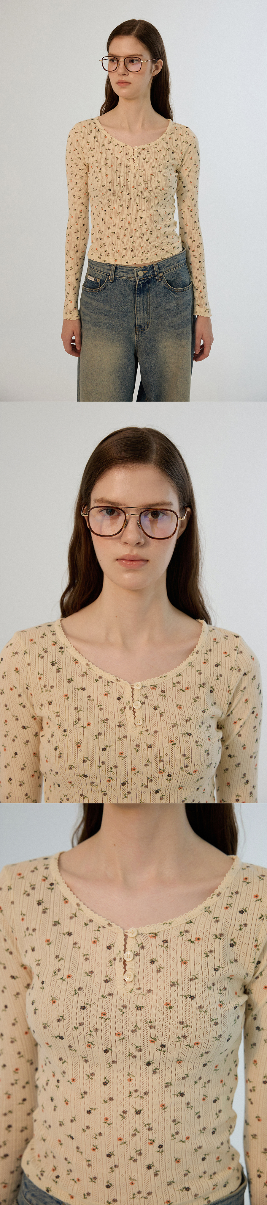 SOMEWHERE BUTTER ♥ Flower Lace Button Long Top Lace-Trim Floral Top | Gap