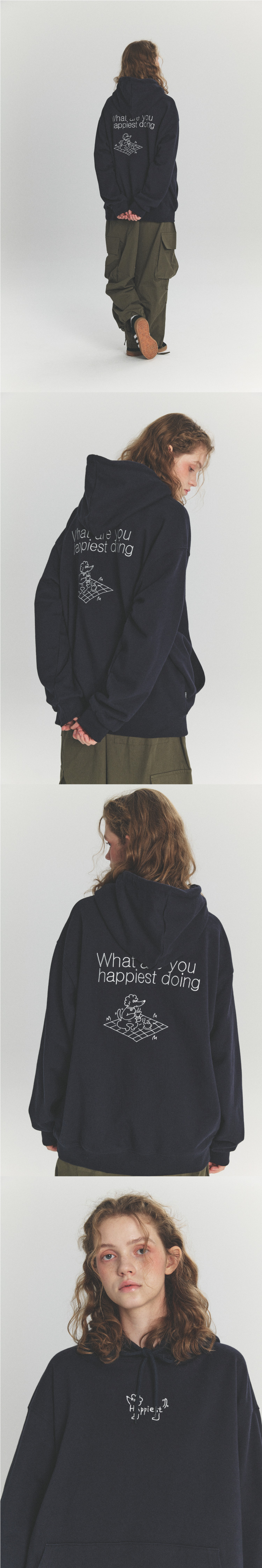 MUSINSA | CPGN STUDIO HAPPYST EMBROIDERED HOODIE NAVY
