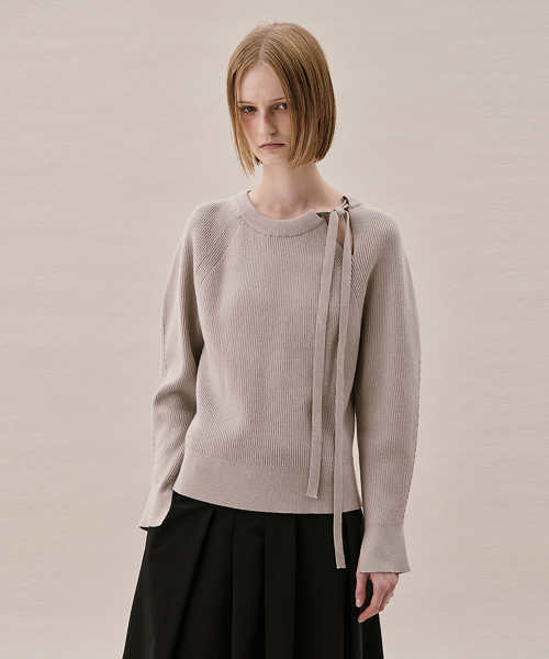 TIE RIBBED SWEATER_MOCHA