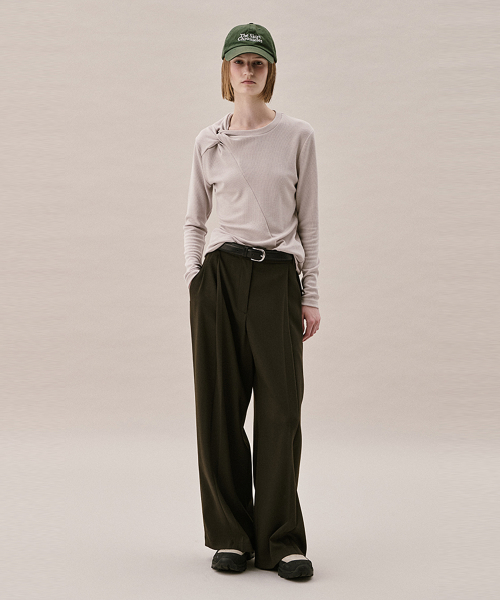 ITALIAN WOOL BLEND TUCKED PANTS_DARK KHAKI