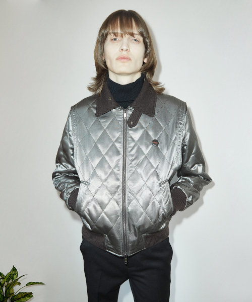 QUILTED BOMBER JACKET SATIN OLIVE GREEN