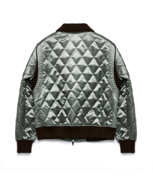 QUILTED BOMBER JACKET SATIN OLIVE GREEN