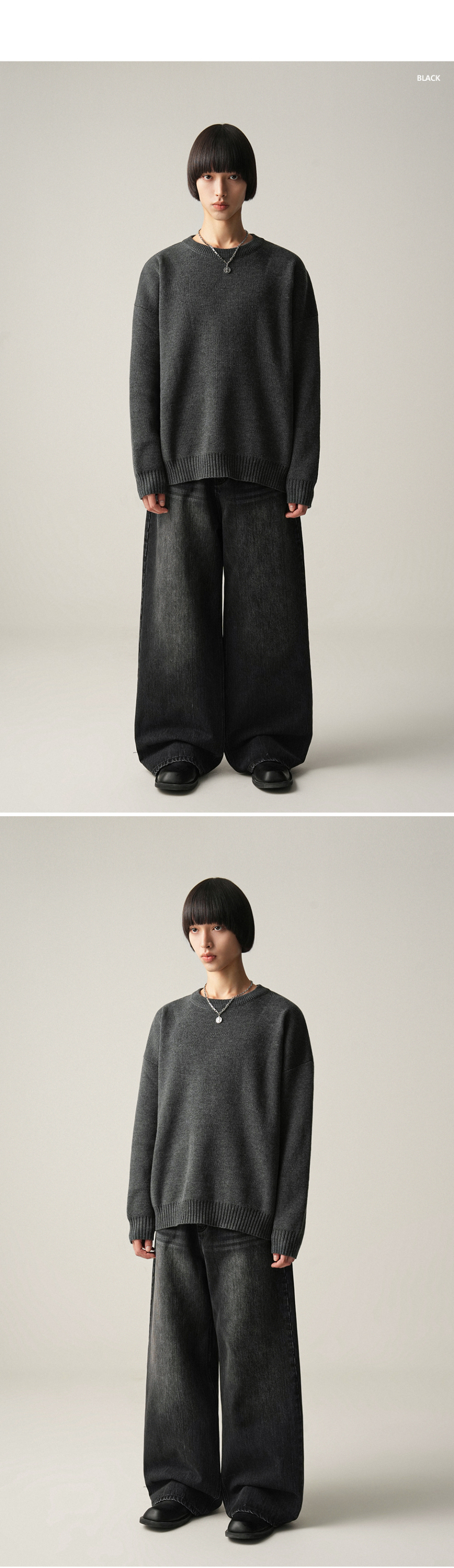 MUSINSA | AVANDRESS Snap Wide Denim Pants BLACK