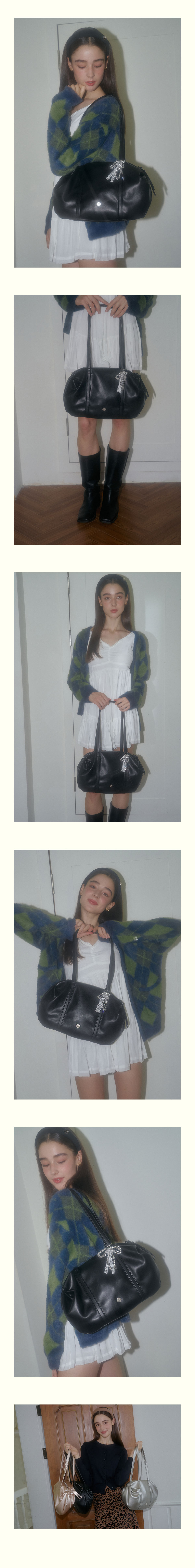 ★HEEARI★ Aurora shirring leather duffel bag deep black POP MUSINSA | HEEARI Aurora shirring leather duffel bag_deep black