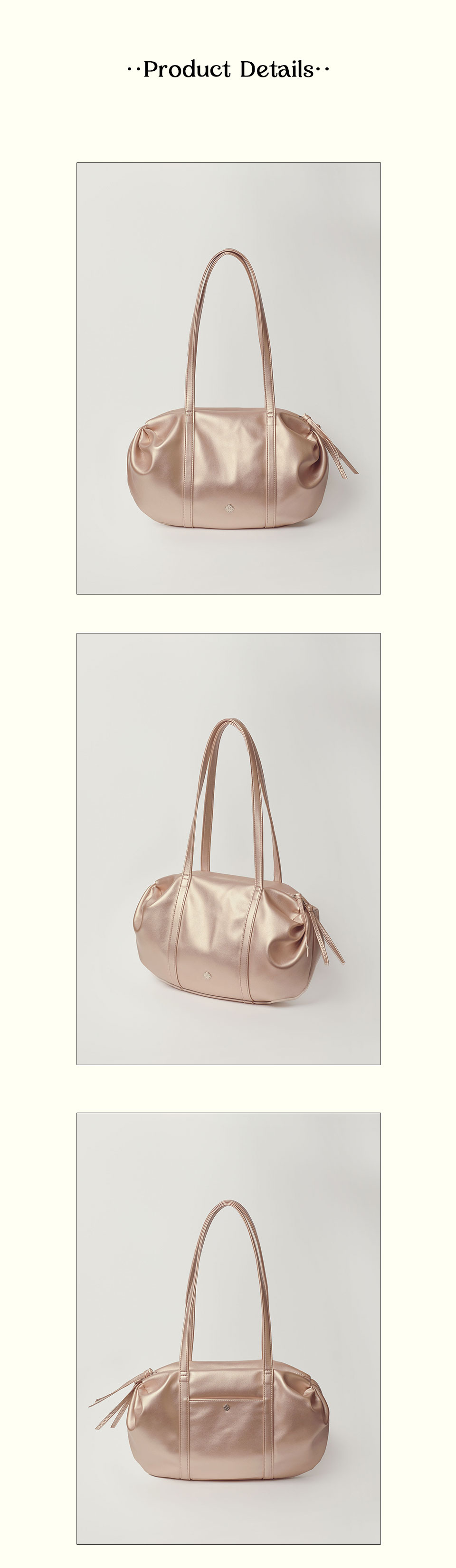 MUSINSA | HEEARI Aurora Shirring Leather Duffle Bag_Rose Gold
