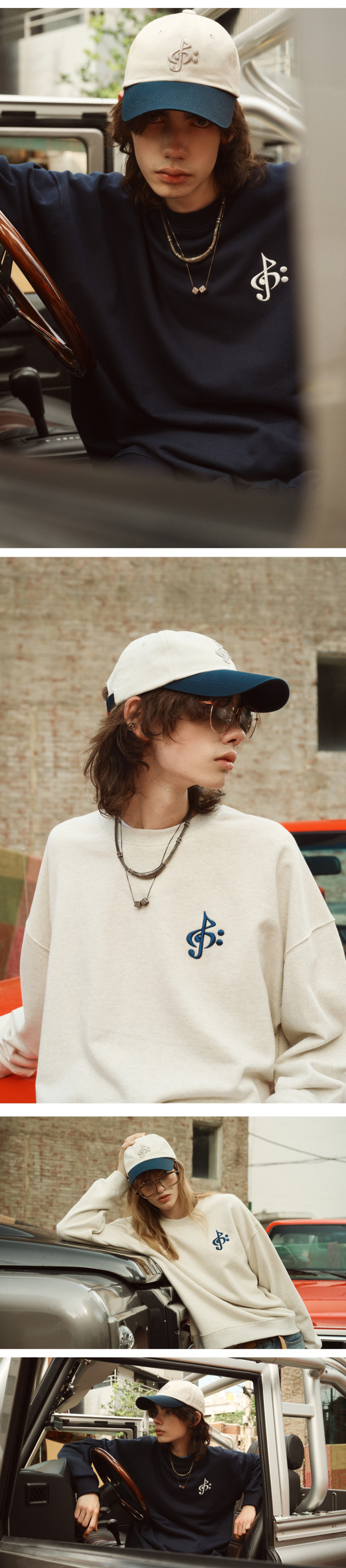 MUSINSA公式 | 2113 STUDIO Music Note Logo Ball Cap Beige + Navy