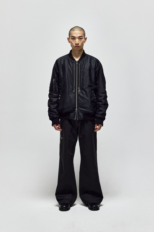 DOUBLE ZIP NYLON BOMBER_BLACK