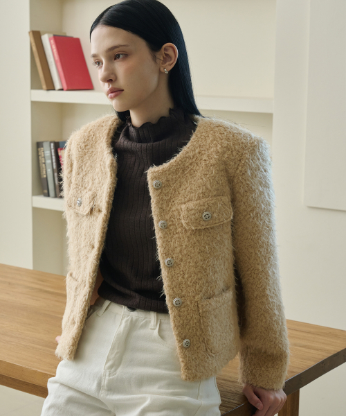 Буклированный шерстяной жакет Beige [T43]