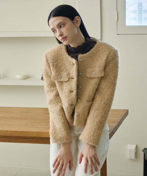 Буклированный шерстяной жакет Beige [T43]