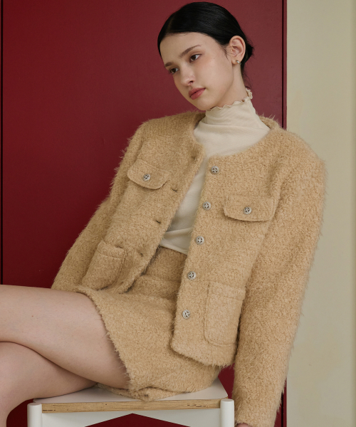 Буклированный шерстяной жакет Beige [T43]