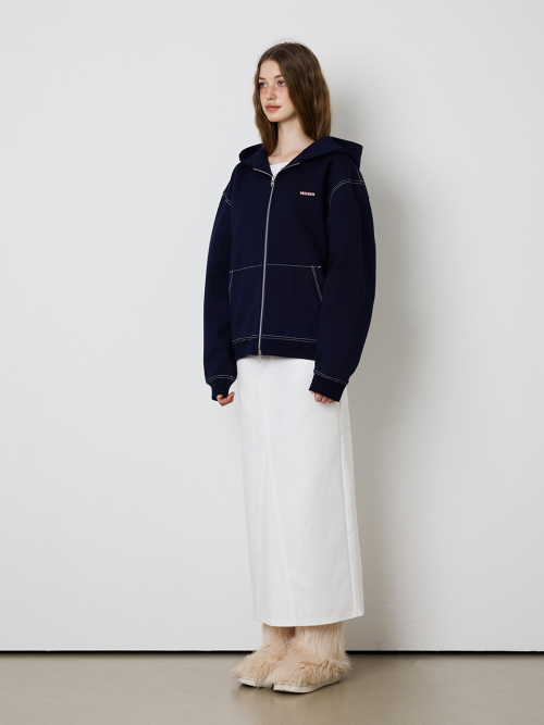 [UNISEX] STITCH POCKET ZIP UP HOODIE - NAVY